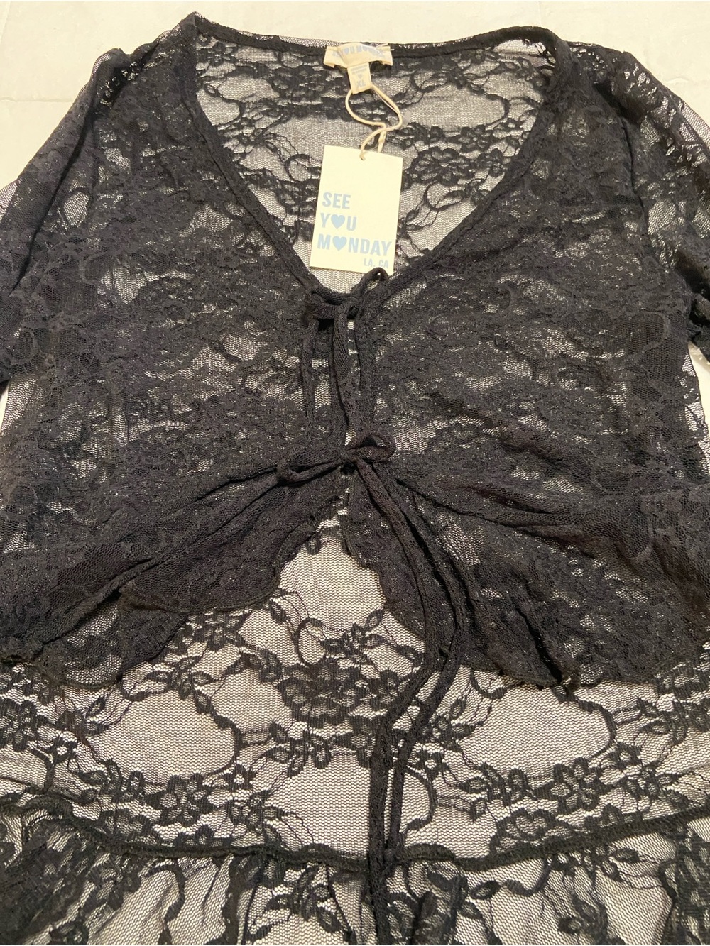 🖤 Sheer Lace Tie-Front Ruffle Top🖤 - Picture 14 of 16